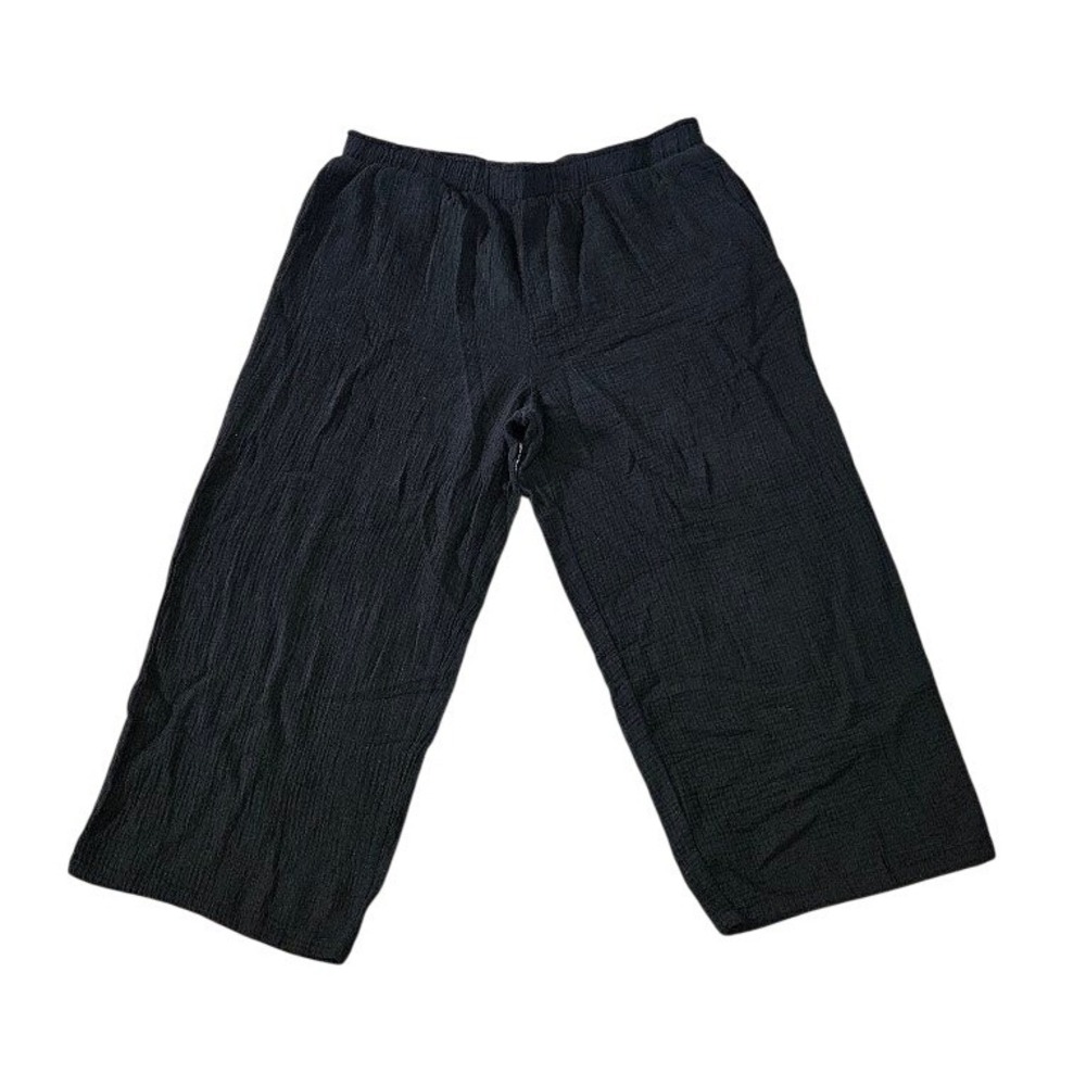 Jessica Simpson Black Gauze Pants Women Large 100% Cotton Wide Leg Elastic Waist